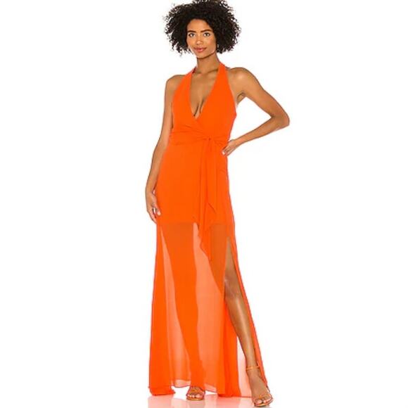 Revolve NBD Victoria Gown Halter Dress in Tangerine Orange Size XS - Picture 1 of 8